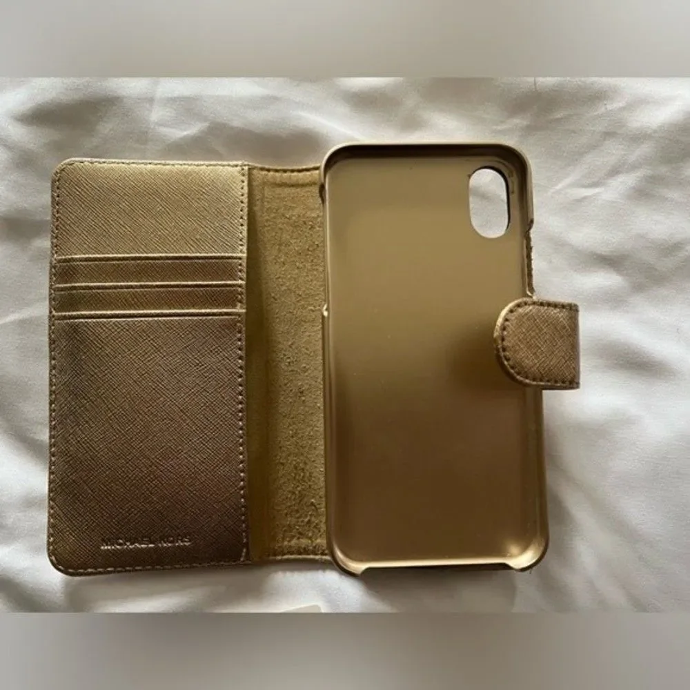 Michael Kors Saffiano Leather Folio Case for iPhone X – Gold – 3 Card Slots